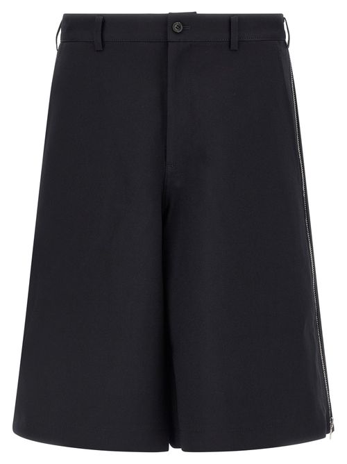 Herringbone Polyester Bermuda Shorts — Black