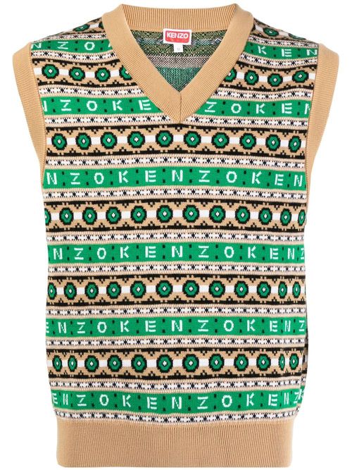 Intarsia-knit V-neck sleeveless jumper - Green