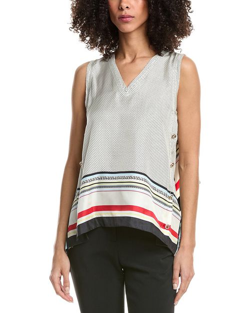Ny Liberty Silk Sleeveless Cascade Draped Blouse