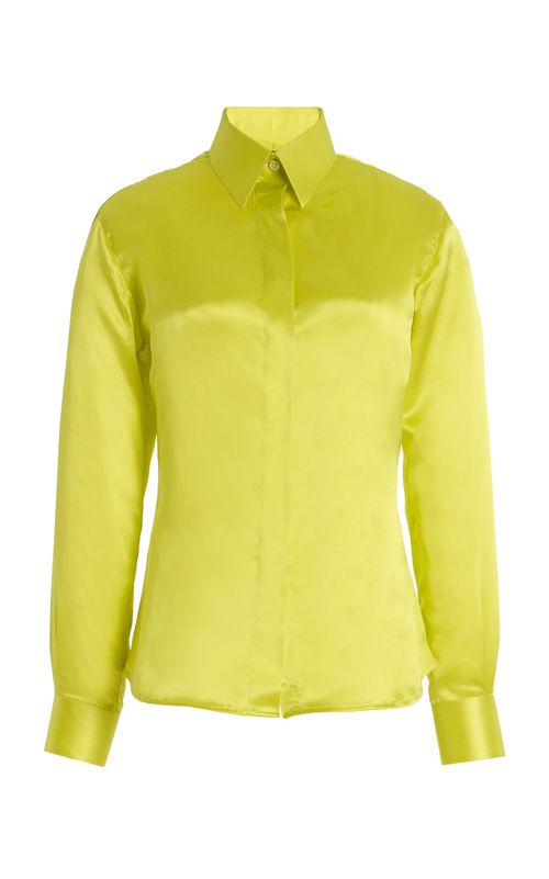 Silk-Crepe Button Down Blouse