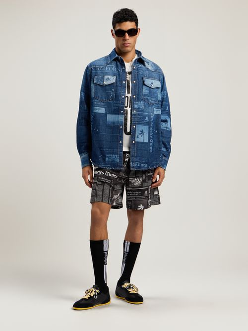 News Print Denim Shirt Man  Medium Blue