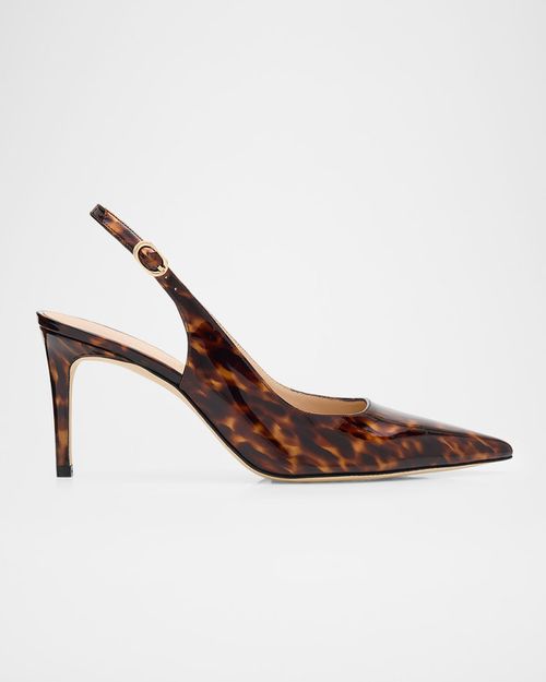 75mm Stuart Power Tortoiseshell Patent Leather Slingback Pumps
