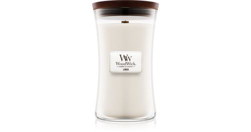 Woodwick Linen 609,5 g — Scented Candle with Wooden Wick