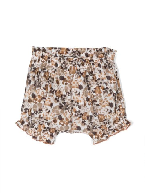 Graphic-print ruffled cotton shorts - Brown