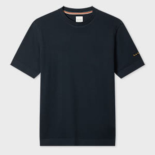 Navy Cotton T-Shirt With Integrated Rib Detail Blue