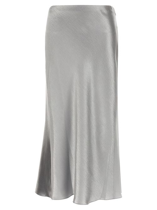 Silk-Effect Satin Midi Skirt — Gray