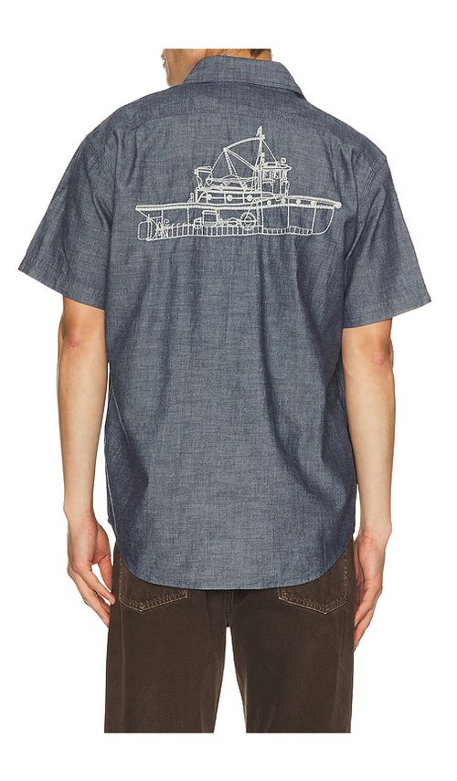 Filson Embroidered Chambray Shirt in Blue. L. Also in M, S, XL/1X