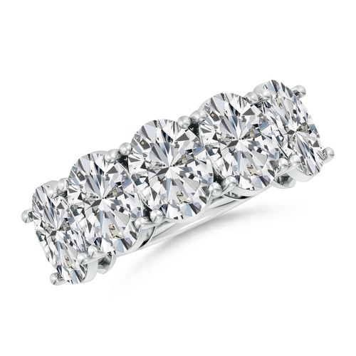 Angara 7.5 Carats Oval Diamond Five Stone Classic Anniversary Ring in Silver