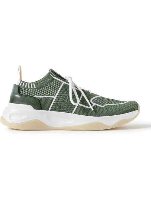 Shadow Venezia Leather-Trimmed Stretch-Knit Sneakers - Men - Green - UK 10