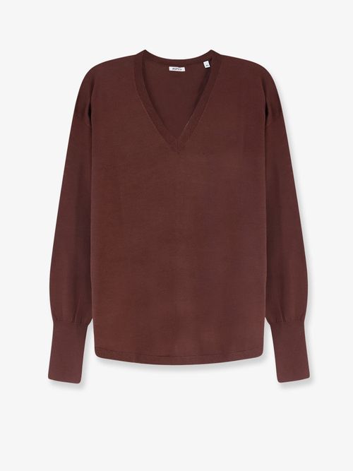 Virgin Wool V-Neck Sweater — Brown