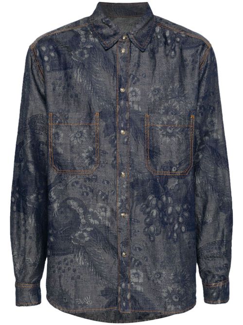 Patterned-jacquard denim shirt - Blue