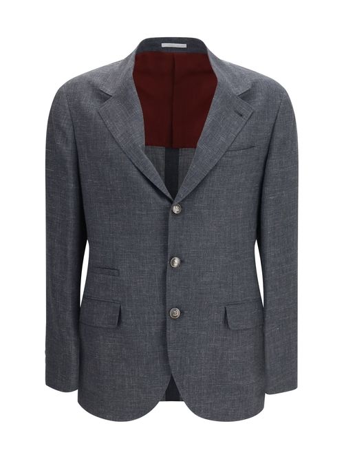 Flame-Textured Wool, Silk, and Linen Blazer — Gray