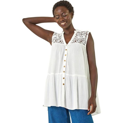 Lace Yoke Tiered Panel Blouse