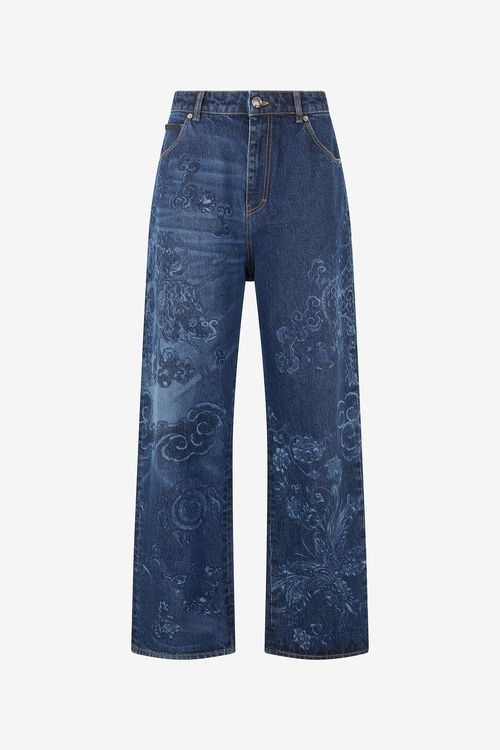 Jeans With Dragon And Floral Pattern