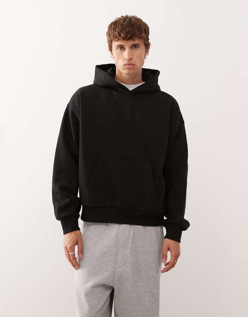 Heavyweight jersey oversized boxy fit hoodie in black