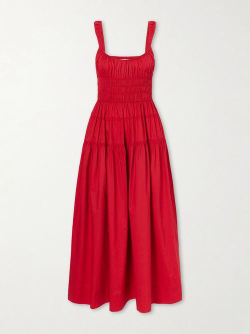 Clover Organic Cotton-poplin Midi Dress - Red