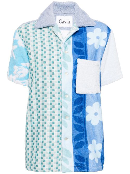 Colour-block terry-cloth shirt - Blue