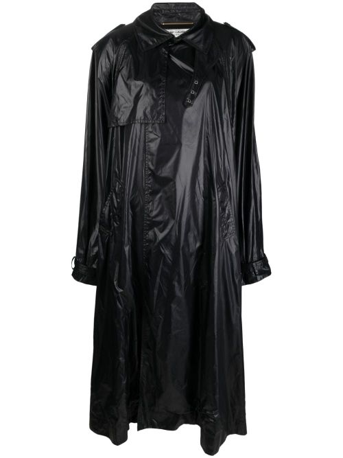 Shoulder-Pad Oversized Trench Coat — Black