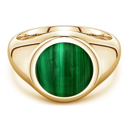 Angara 7.08 Carats Round Malachite Men’s Signet Ring in 18K Yellow Gold