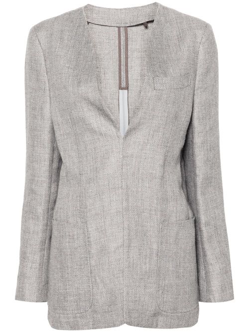 Collarless V-neck blazer - Grey