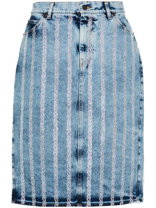 Rhinestone-striped midi denim skirt - Blue