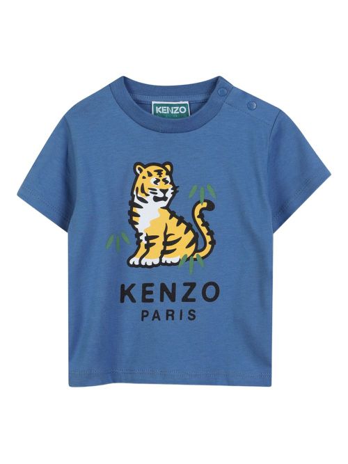 Tiger-print short-sleeve T-shirt - Blue