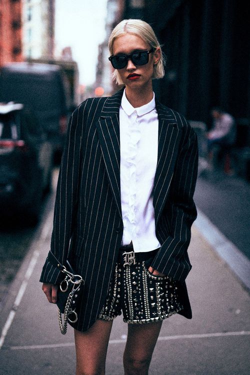 R13 Oversized Ragged Blazer - Black White Pinstripe
