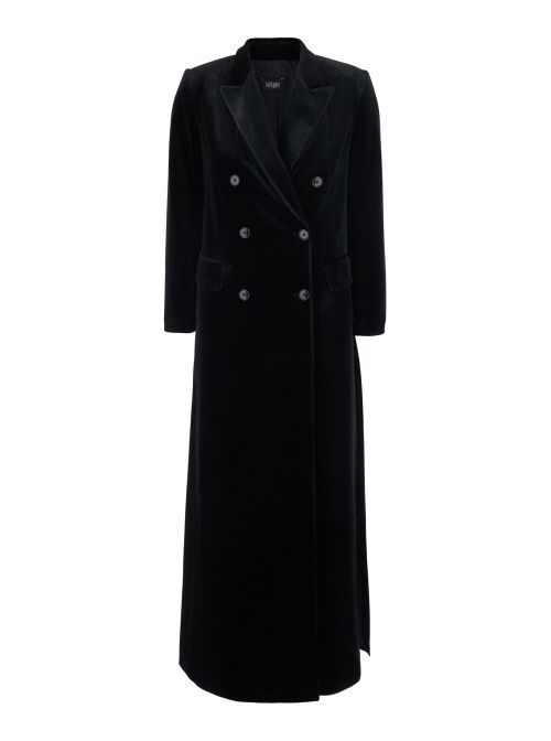 Double-Breasted Velvet Coat — Black