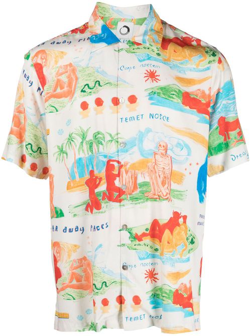 Far Away Places printed short-sleeve shirt - White