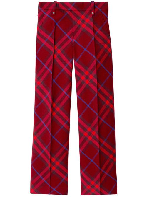 Checked straight-leg wool trousers - Red