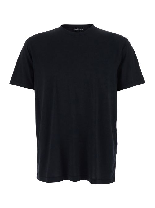 Crew Neck Lyocell Cotton Blend T-Shirt — Black