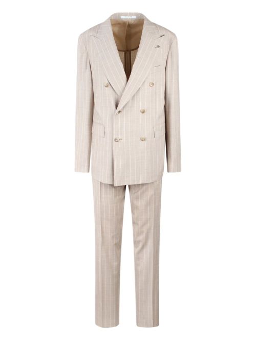 Pinstriped double-breasted suit - Neutrals