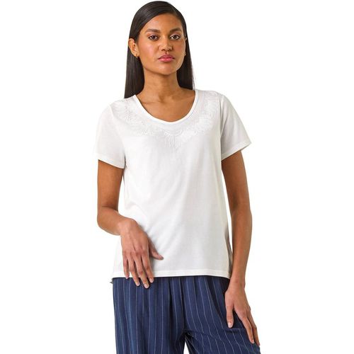 Cotton Embroidery V-Neck T-Shirt