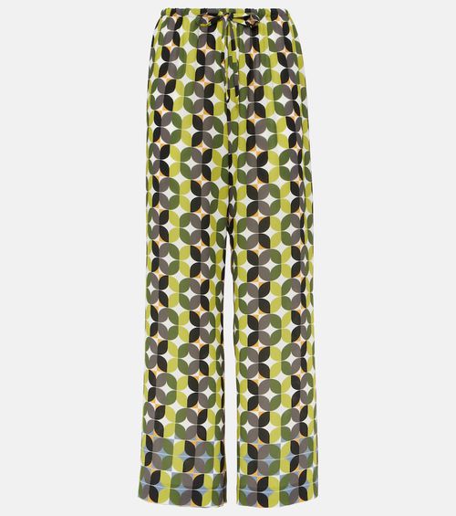 Printed high-rise crêpe wide-leg pants