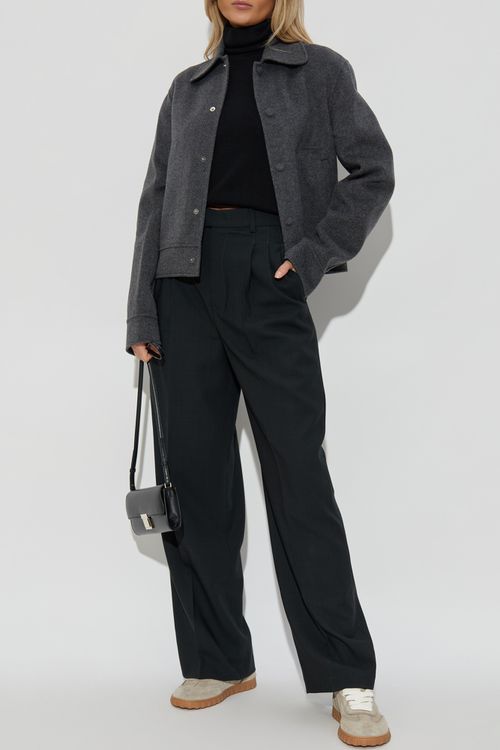 Wool Trousers With Pleats, Women's, Black