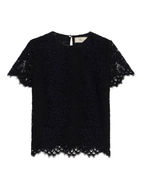 Lace-trim short-sleeve T-shirt - Black