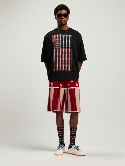 Flames Flag Loose T-shirt Man  Black