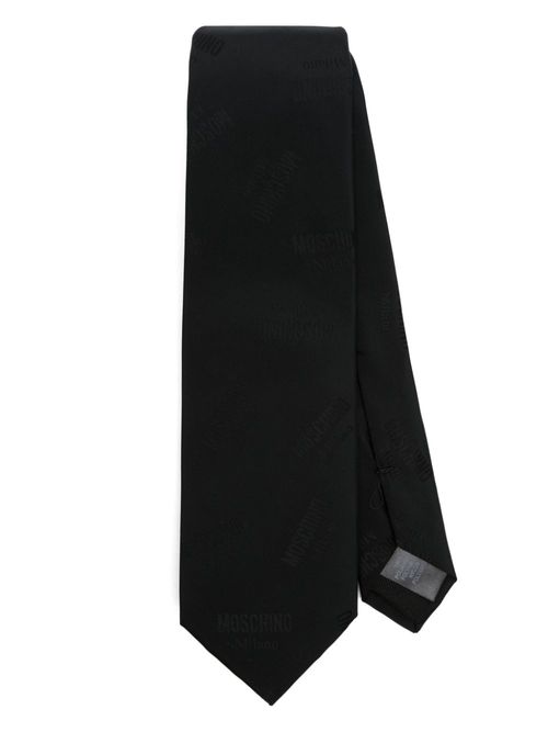 Pointed logo-jacquard tie - Black