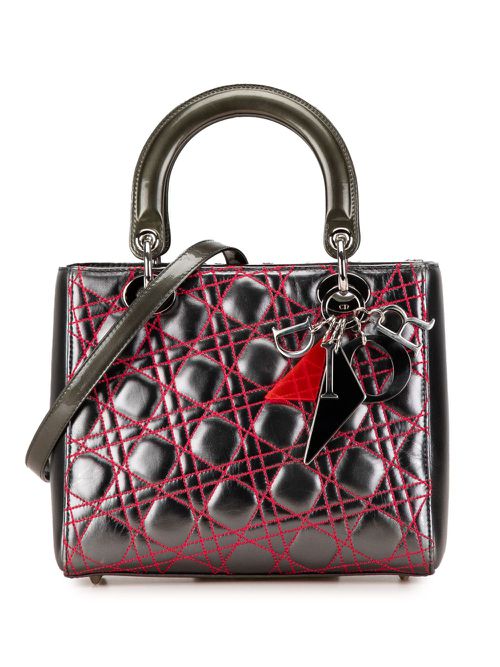 2011 Anselm Reyle Medium Metallic Lambskin Cannage Lady Dior satchel - Grey