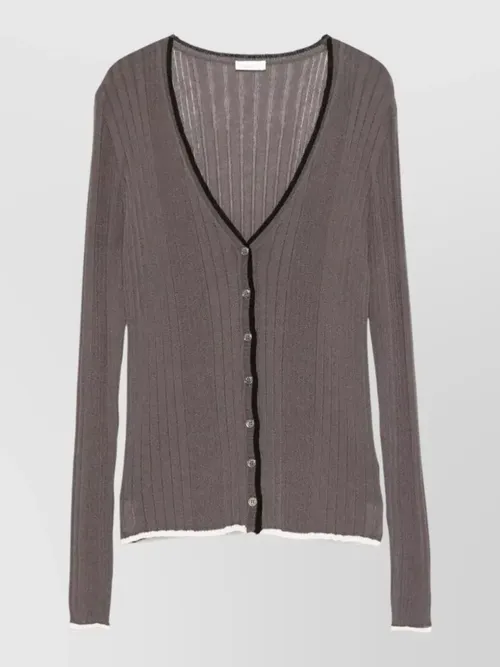 Roberto Collina - v neck cardigan ribbed knit contrast tri