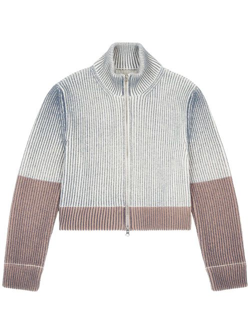 Ribbed-knit virgin wool-blend cardigan - Neutrals