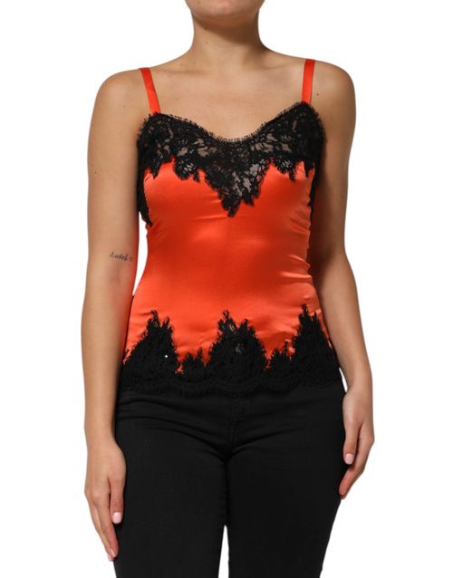 Lace-Trim Silk Tank Top — Red