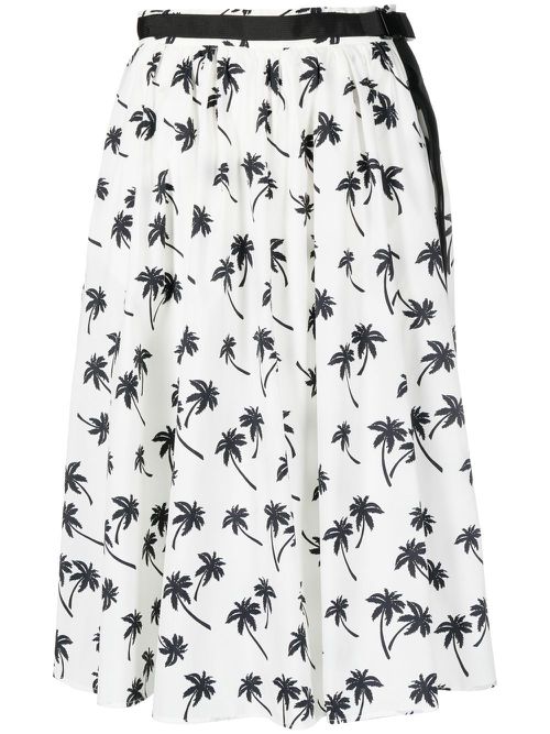 Palm tree-print midi skirt - Neutrals