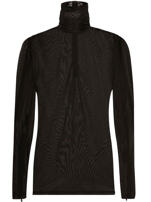 Sheer jersey roll-neck top - Black