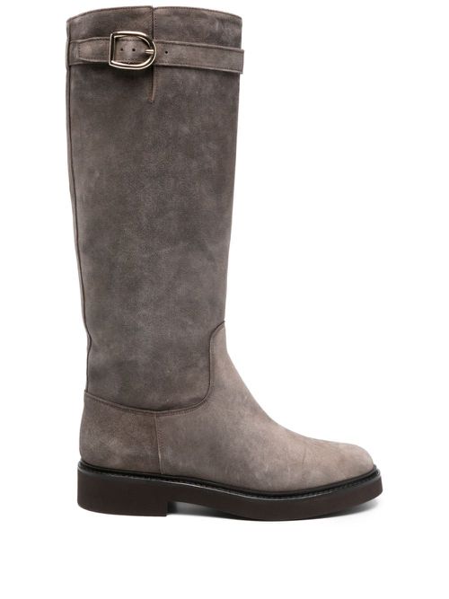 Buckle-detailed suede boots - Brown