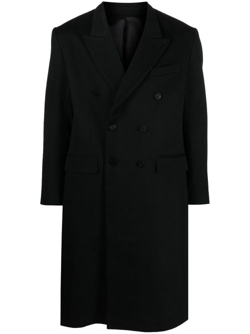 Double-breasted virgin-wool coat - Black
