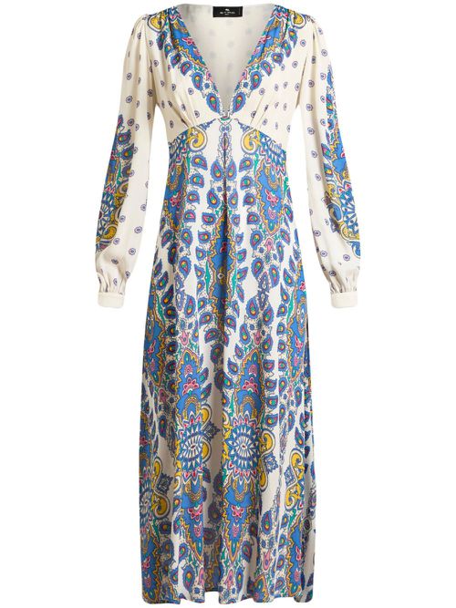 Paisley-print midi dress - White