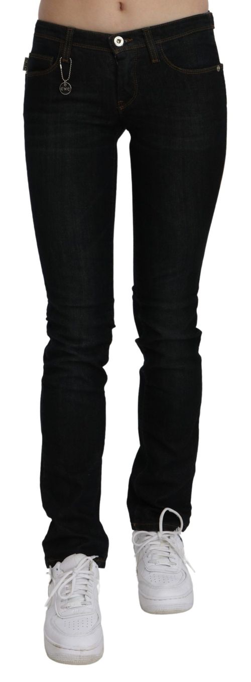 Mid Waist Skinny Denim Jeans — Black