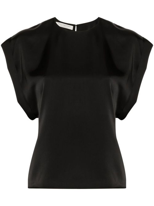 Round-neck satin blouse - Black