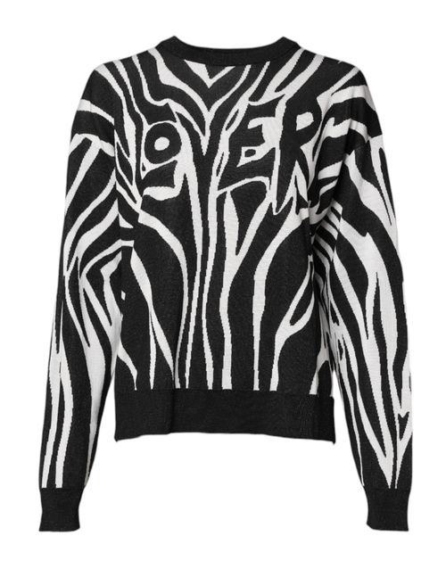 Abstract-Print Silk-Wool Blend Sweater — Black